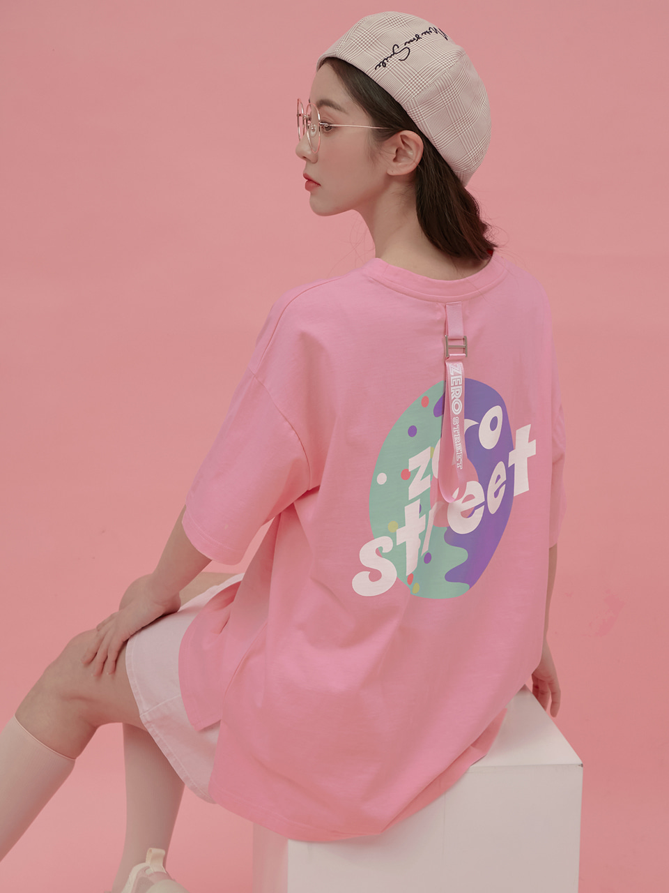 백도넛 스트랩 반팔티셔츠 / 핑크